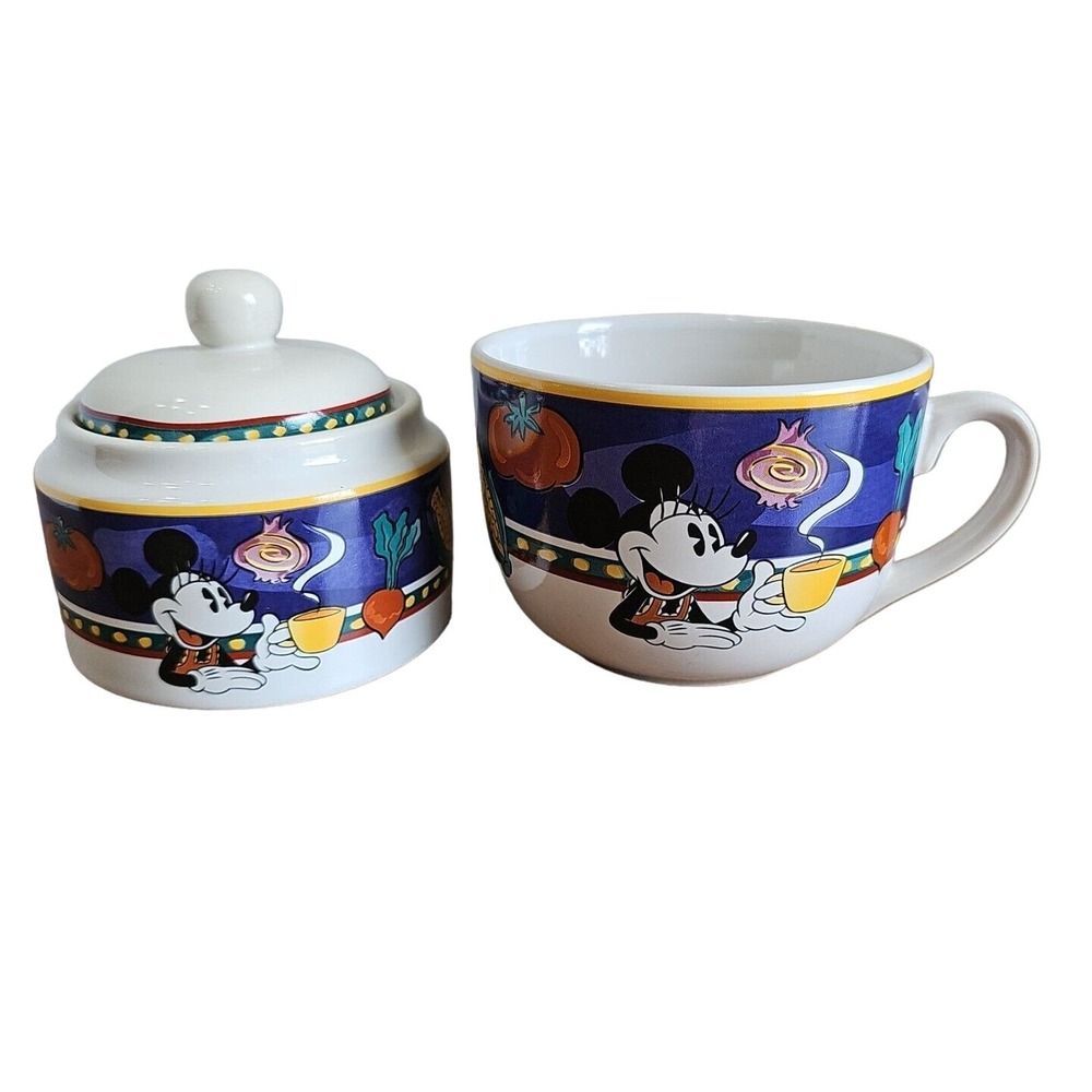 Disney Mickey Mouse Covered Sugar Jar & Coffee Tea Cup Mug Vintage Food
